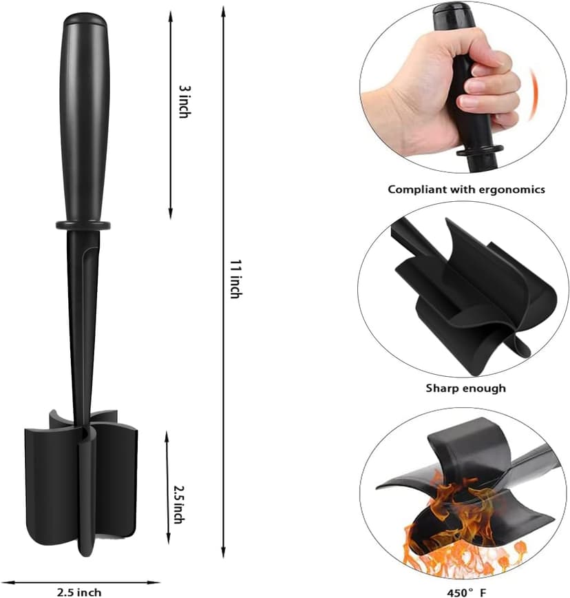 Meat Chopper, Premium Heat Resistant Meat Masher, 5 Blades Ground Beef Masher, Dishwasher Safe, Non Stick Hamburger Smasher, Nylon Potato Masher, Black B09WDNZP14