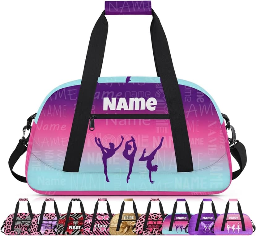 Opalaughs Custom Gymnastics Bag with Name Personalized Dance Bag Sport Gym Travel Duffel Bags for Women Weekender Overnight Duffle Bags