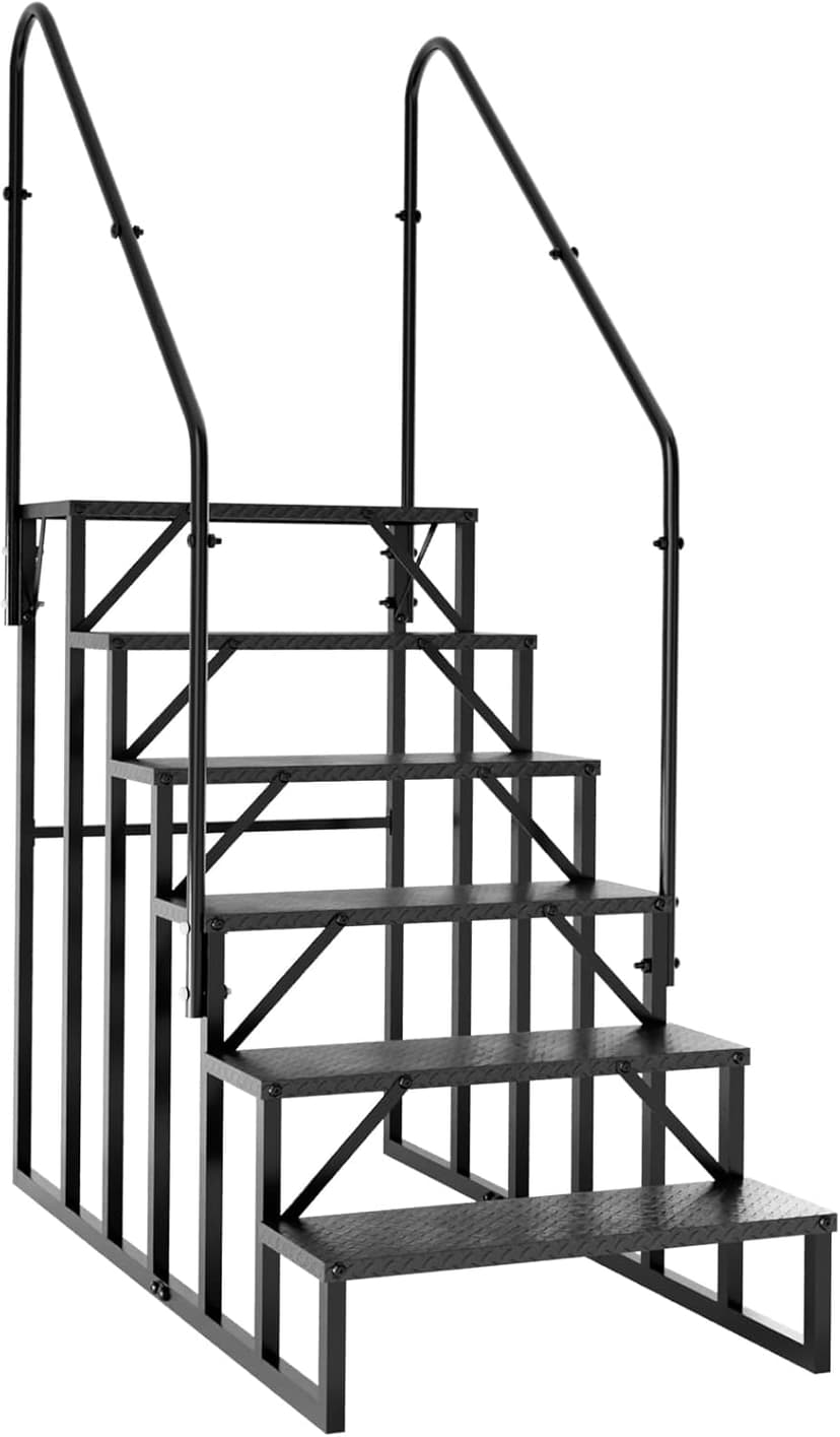 Step Ladder, 6 Step Stool with Handle, Heavy Duty Pool Ladder Above Ground 660Lbs, Camper Steps Outdoor Steps RV Stairs for Reaching High, Portable Home Stairs for Travel Trailer