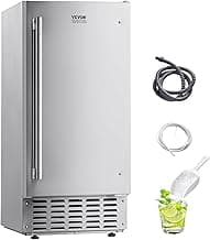 VEVOR Undercounter Built-in Ice Maker, 66 Lbs/Day Under Counter Nugget Ice Maker Machine with Reversible Door, Stainless Steel Freestanding Ice Maker for Commercial Home Kitchen, Electric Drainage