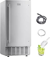 VEVOR Undercounter Built-in Ice Maker, 66 Lbs/Day Under Counter Nugget Ice Maker Machine with Reversible Door, Stainless Steel Freestanding Ice Maker for Commercial Home Kitchen, Electric Drainage