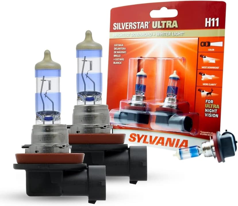 SYLVANIA - H11 SilverStar Ultra - High Performance Halogen Headlight Bulb, High Beam, Low Beam and Fog Replacement Bulb, Brightest Down Road with Whiter Light, Tri-Band Technology (Contains 2 Bulbs)