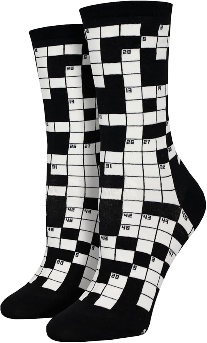 Socksmith Women's Sunday Crossword Crew Socks, Black B0B1Q3PRNB