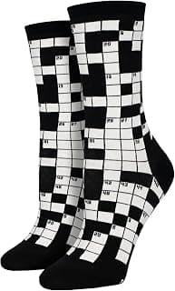 Socksmith Women's Sunday Crossword Crew Socks, Black B0B1Q3PRNB