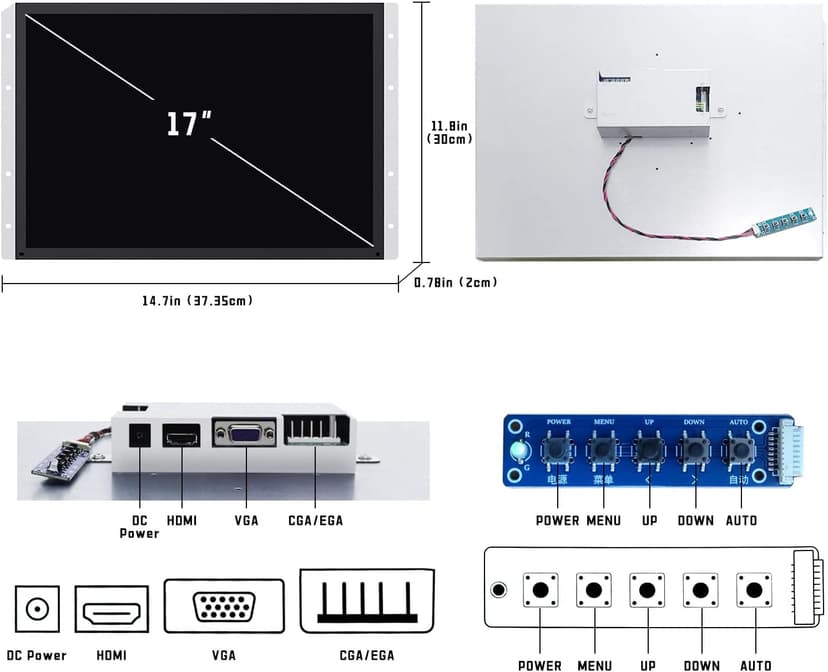 UNICO 17 inch Phoenix Monitor Replacement for Arcade Machine, 1280 * 1024 Pixels Arcade Screen for HDMI/VGA/CG/EGA Retro Game Cabinet