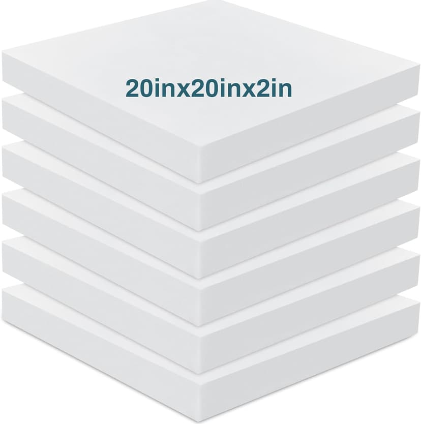 Frienda 6 Pack 2" X 20" X 20" Upholstery High Density Foam Cushion White Square Seat Replacement Cushion or Commercial Use Stuffing Craft Foam Couch Chair Padding DIY Projects