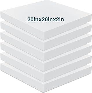 Frienda 6 Pack 2" X 20" X 20" Upholstery High Density Foam Cushion White Square Seat Replacement Cushion or Commercial Use Stuffing Craft Foam Couch Chair Padding DIY Projects