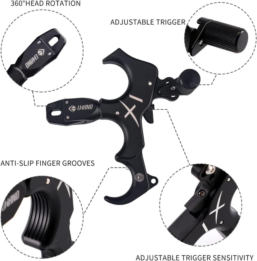 LWANO X1 Compound Bow Thumb Bow Release, 3&4 Finger Grip Adjustable Archery Release Aids