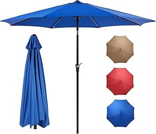 OLIXIS 9ft Patio Umbrella with Tilt and Crank Button & 8 Sturdy Ribs Waterproof, Patio Table Umbrella Perfect for Poolside, Terrace, Beach and Outdoor Restaurant, Blue