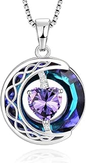 LIANYU Necklace for Womens Blue Sapphire Necklace Moon Pendant S925 Sterling Silver Crystal Jewelry for Women Pendant Birthday Gifts for Wife Gifts Valentine Anniversary