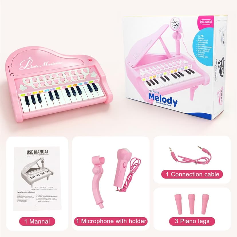 Kids Piano with 22 songs, 8 Percussion Sounds, LED lights, 4 Instrument Modes and Connect to MP3, Phone & Tablet Love&Mini Piano Toys for Girls, 24-Key with Mic, Record & Playback, Ages 3+ B08RB4H9ZN