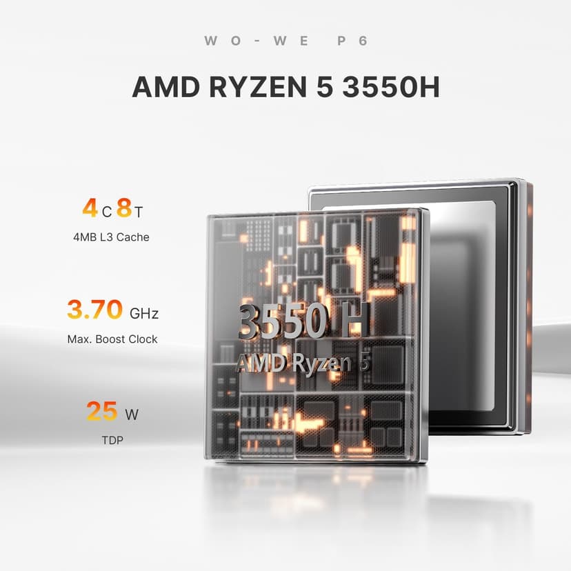 wo-we P6 AMD Ryzen 5 3550H Gaming Mini PC (Beats N150/N100/N97),16GB RAM 512GB SSD 4C/8T,4K Triple Displays, Light Gaming Mini Computers Home Theater Office Business Education
