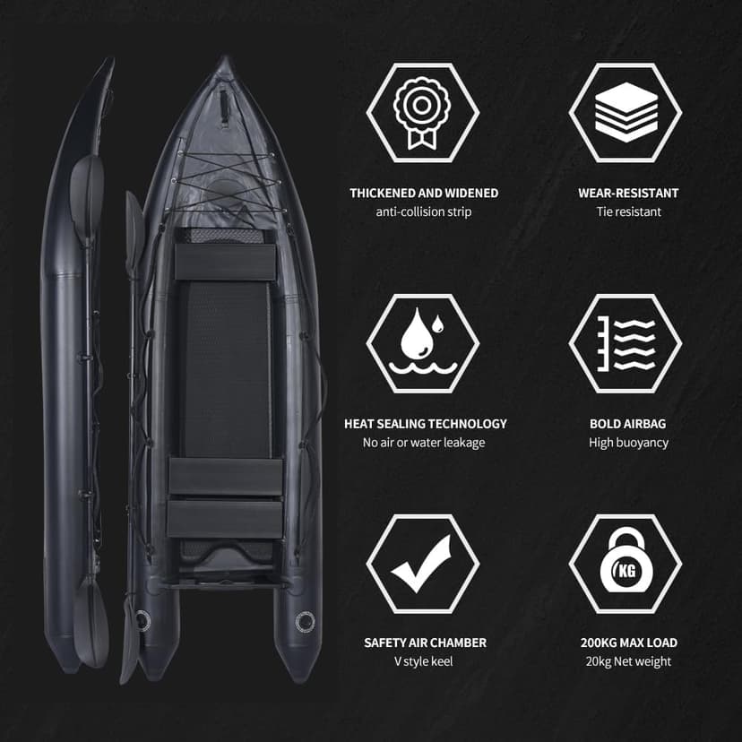 2 Person Inflatable Kayak Fishing PVC Kayak The Dimension 130'' *43'*11.8'' Inflatable Kayak Rescue Rubber Rowing Kayak with Pump Aluminum Alloy Seat Paddle Inflatable Mat, Repair Kit, Fin