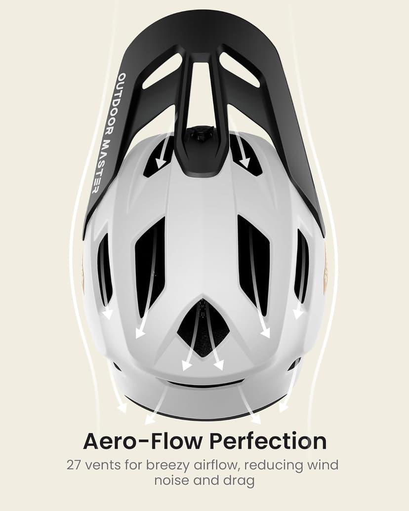 OutdoorMaster Full Face Mountain Bike Helmet for Men & Women-Two Removable Chin Pad Mountain Bike Helmet Grizzly, Ventilation Lightweight Racing Downhill DH BMX MTB Helmet