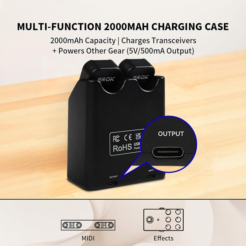 EROK WF-08 5.8GHz Wireless System for Guitar, Bass & Electric Instruments – 4.6ms Ultra-Low Latency, 48K/24bit, 30M Range, with Rechargeable Charging Case (WF-08)