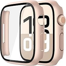 Misxi 2 Pack Tempered Glass Case Compatible for Apple Watch Series 11 (2025) Series 10 42mm, Hard PC Screen Protector Overall Protection Scratch-Resistant Cover for iWatch, 1 Rose Gold + 1 Transparent