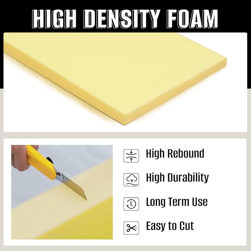 High Density Upholstery Foam Sheet, 1 x 16 x 79 Inch Yellow Polyurethane Padding, Cut-to-Size Cushion Replacement for Couch, Chair, Sofa, Bench & DIY Projects