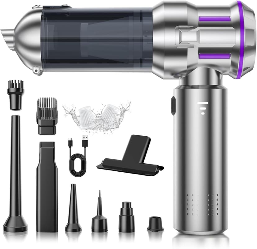 Handheld Vacuum Cordless, 28000Pa 4 in 1 Car Vacuum Portable Cordless, One-Touch Dust Removal, 3-Speed Brushless Motor Mini Vacuum, Ideal for Home, Car, Office, and Pet Hair Cleanup, Silver