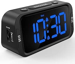 Odokee Digital Dual Alarm Clock for Bedroom, Easy to Set, 0-100% Dimmer, USB Charger, 5 Sounds Adjustable Volume, Weekday/Weekend Mode, Snooze, 12/24Hr, Battery Backup, Compact for Bedside(Blue)