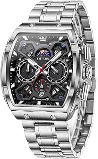 OLEVS Watches for Men Analog Quartz Luxury Diamond Waterproof Chronograph Stainless Steel Big Face Square Date Moon Phase Roman Numeral Dress Watch for Men