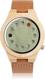 BOBO BIRD Men's Bamboo Wooden Watch with Black Cowhide Leather Strap 12 Holes Timer Design Sports Casual Watches