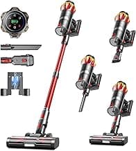 Cordless Vacuum Cleaner, 650W 55KPa 70Mins Vacuum Cleaners for Home, Self-Standing Stick Vacuum with Anti-Tangle Brush & OLED Touch Screen, Vacuum Cleaner for Hardwood Floors,Carpet,Pet Hair,Car (Red)