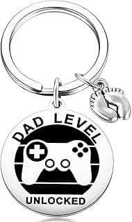 MIXJOY New Expecting Dad First Time Father's Day, Dad Unlocked Keychain with Baby Footprint Charm