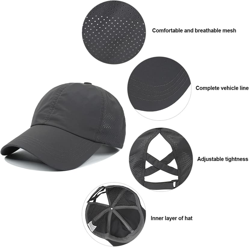 HGGE Womens Criss Cross Ponytail Baseball Cap Adjustable High Messy Bun Ponycap Quick Drying Hat