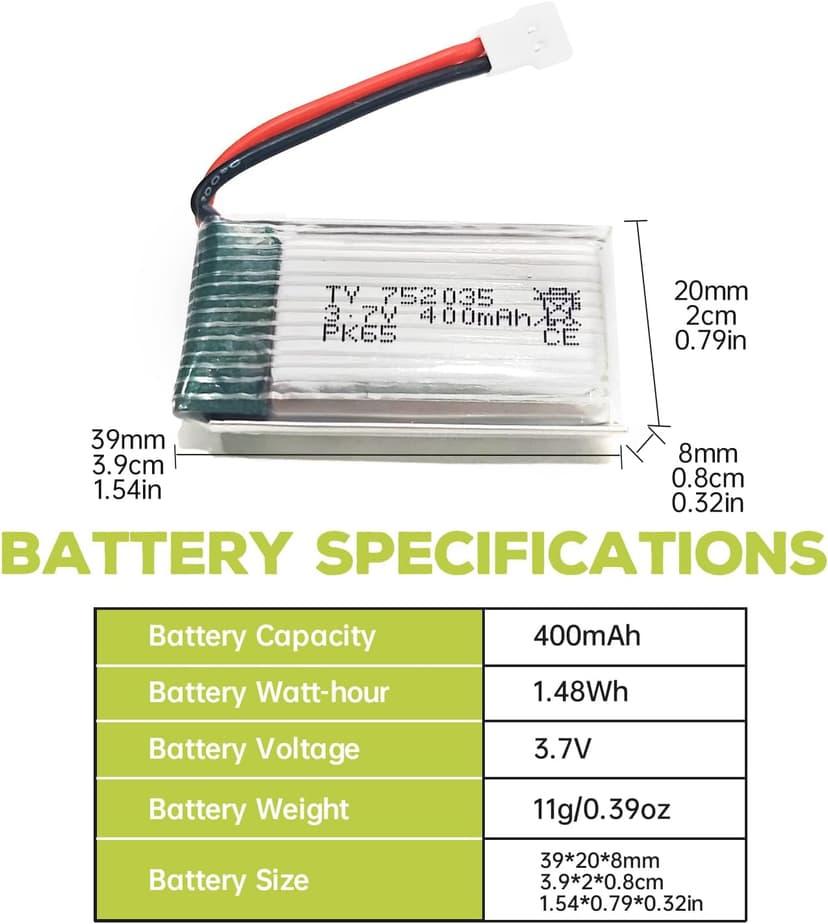 5PCS 3.7V 400mAh Lithium Battery with 5 in 1 Charger for SYMA Q11 H99W H31 H6C H98 AT-96 TR-C385 TR-P51 TR-F22 Quadcopter Spare Parts Aircraft Model Drone Battery (Black)