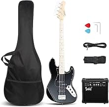 GLARRY Bass Guitar Full Size 4 String Exquisite Stylish Bass with Guitar Bag Power Line and Wrench Tool (Blue, With AMP)