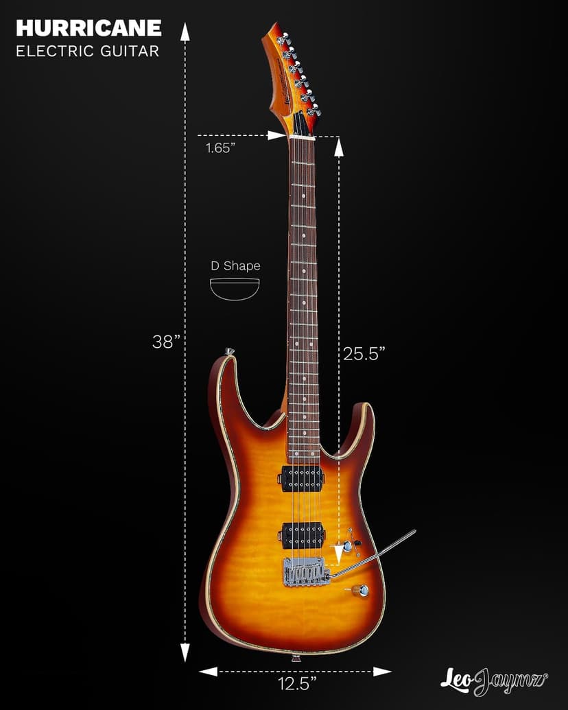 Leo Jaymz Hurricane Series Electric Guitar,Double Cut Arched Top Mahogany Body,Reverse Headstock,Roasted Maple Neck,Rosewood Fretboard,Alnico V Pickups,Locking Tuners,Tremolo Bridge (Sunburst)
