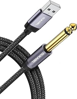 DUKABEL USB Guitar Cable, USB-A to 1/4 TS Cord for Guitar Recording, 8Feet/2.4Meter Instrument Mono Cord for Bass, Mixer, PC, Laptop(Donot Work with RockSmith)