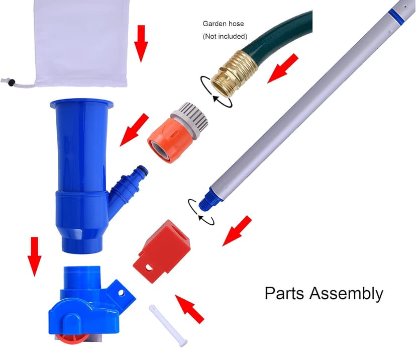 Jet Vacuum W/ 6 Section Poles of 57" for Frame Aboveground/Inflatable Pool Spa, No Electric Power Needed, Use Garden Hose Water Pressure to Vacuum (A Telescopic Pole Can Be Used with This Vacuum)