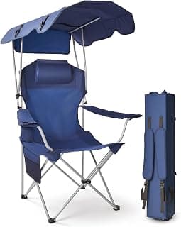 East Oak Camping Chair with Canopy | 25" High Back Folding Beach Chair with Canopy Shade, Supportive Headrest, Cup Holder, Side Pocket, 330 lbs Heavy Duty Canopy Chair for Outdoors