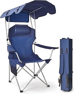 East Oak Camping Chair with Canopy | 25" High Back Folding Beach Chair with Canopy Shade, Supportive Headrest, Cup Holder, Side Pocket, 330 lbs Heavy Duty Canopy Chair for Outdoors