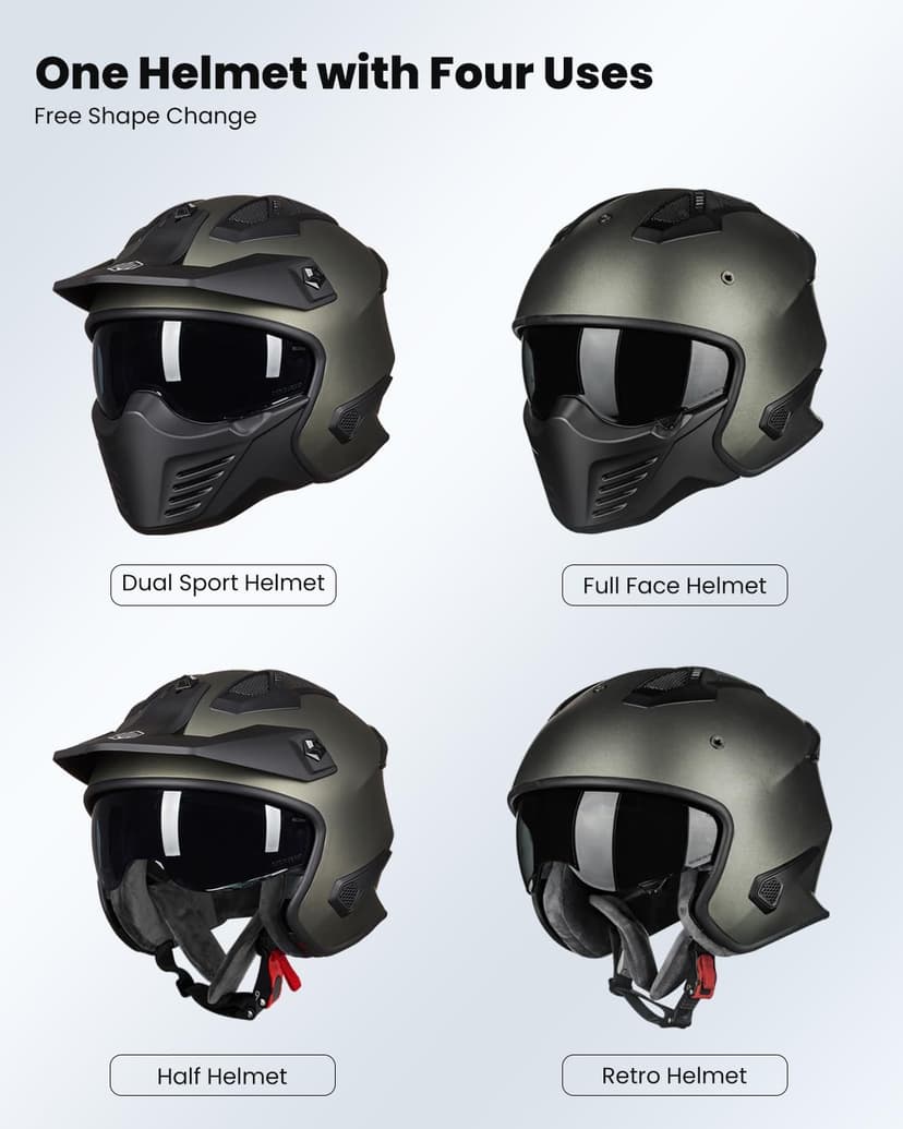 ILM Open Face Motorcycle 3/4 Half Helmet for Dirt Bike Moped ATV UTV Motocross Cruiser Scooter DOT Model 726X (Midnight Green,XL)