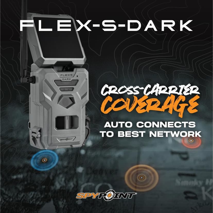 SPYPOINT Flex-S-Dark Ultimate Pack with SD Card + LIT-22 - Solar Cellular Trail Camera – Built-in Solar Panel, 40MP Photos, 1080p Videos + Sound, No-Glow Game Camera, Night Vision, Trail Cam