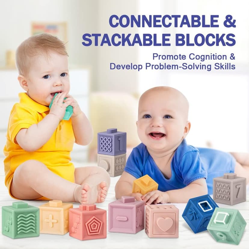 Jyusmile Baby Toys 6-12 Months, Montessori Toy for Babies 6-12 Months, Incl Stacking Building Blocks & Soft Infant Teething Toys & Sensory Balls for Toddlers 0-3-6-9-12 Month B0B2P5GK1Y