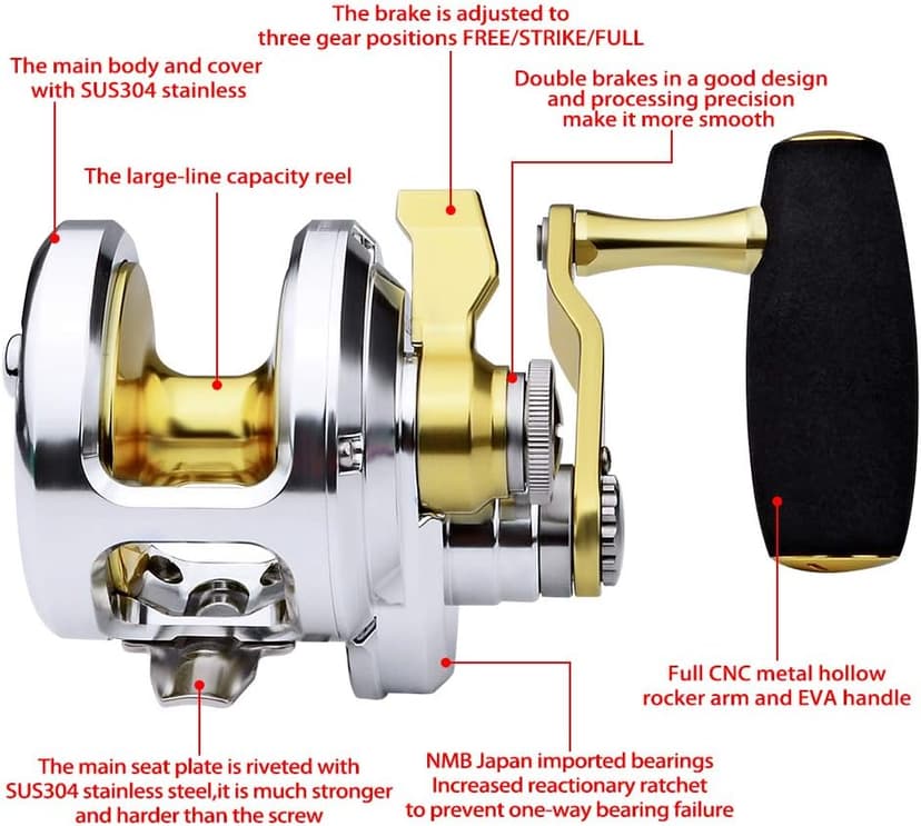 PROBEROS Conventional Reel Trolling Reels - Lever Drag Deep Sea Ocean Big Game Offshore Jigging Fishing Reels
