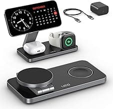 UEQ Foldable 3 in 1 Wireless Charging Station for Apple Magsafe Charger Stand,Fast Magnetic Wireless Charger Station for iPhone 17 Air 16 15 14 13 12 Series,Airpods Pro,Apple Watch Ultra (Pure Black)