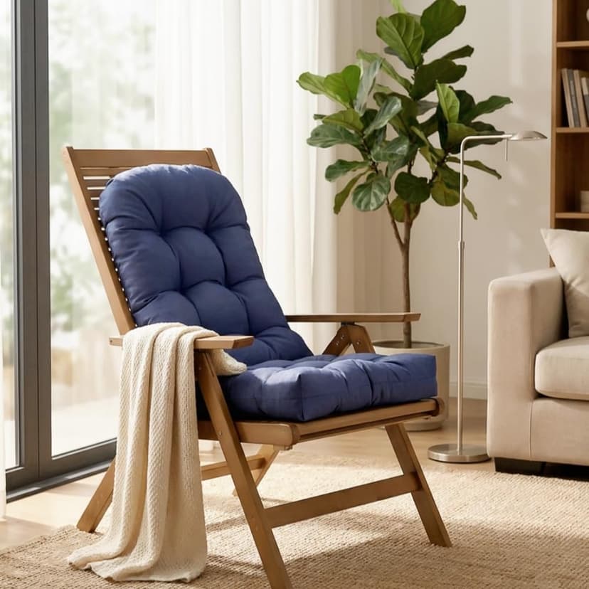 Adirondack Chair Cushion, Waterproof Indoor/Outdoor Rocking Chair Cushion ，44inch/48inch High Back Patio Cushions with Ties，Waterproof，Sunscreen and Fade-Resistant (Navy Blue, 44x20in)