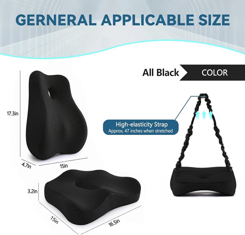 Seat Cushion & Lumbar Support Pillow for Office Chair,Memory Foam Chair Cushions for Tailbone Pain, Non-Slip Back Support for Desk,Gaming Chair,Wheelchair, Breathable & Machine Washable