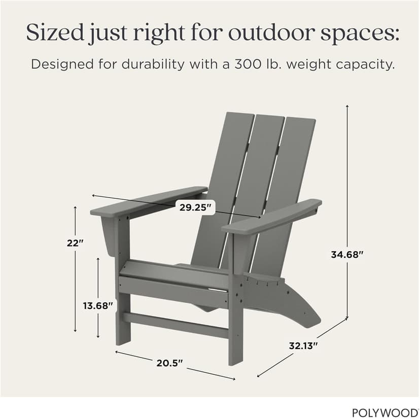 Polywood Modern Adirondack Chair – All-Weather Outdoor Lawn Adirondack Chairs – HDPE, Fade-Resistant & Durable Outdoor Furniture – For Patio, Deck & Fire Pit Chairs – Grey