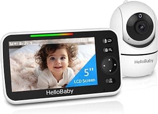 Trusted by 10M+ Families, 30H Battery, PTZ, Private No-WiFi, Night Vision, 1000ft, Easy Setup, 2-Way Talk, VOX, Travel Ready HelloBaby No WiFi Baby Monitor Camera and Audio HB6550, 5" Video Screen B09GM8JZM9