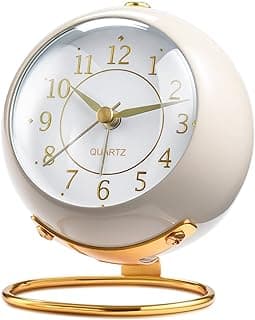 Tetino Analog Alarm Clocks,Retro Backlight Cute Simple Design Small Desk Clock with Night Light,Silent Non-Ticking,Battery Powered,for Decor,Bedrooms,Travel,Kitchen,Bedside Desktop.(White)