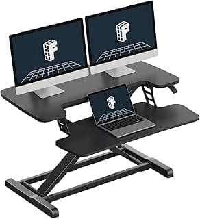 FLEXISPOT 32" Standing Desk Converter, Space-Saving Desktop Riser for Home Office, Sit Stand Computer Workstation for Laptop & Dual Monitor Setup, Black