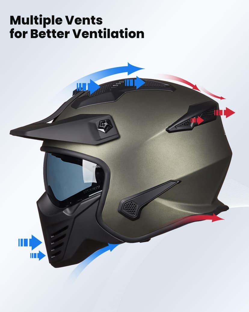 ILM Open Face Motorcycle 3/4 Half Helmet for Dirt Bike Moped ATV UTV Motocross Cruiser Scooter DOT Model 726X (Midnight Green,XL)