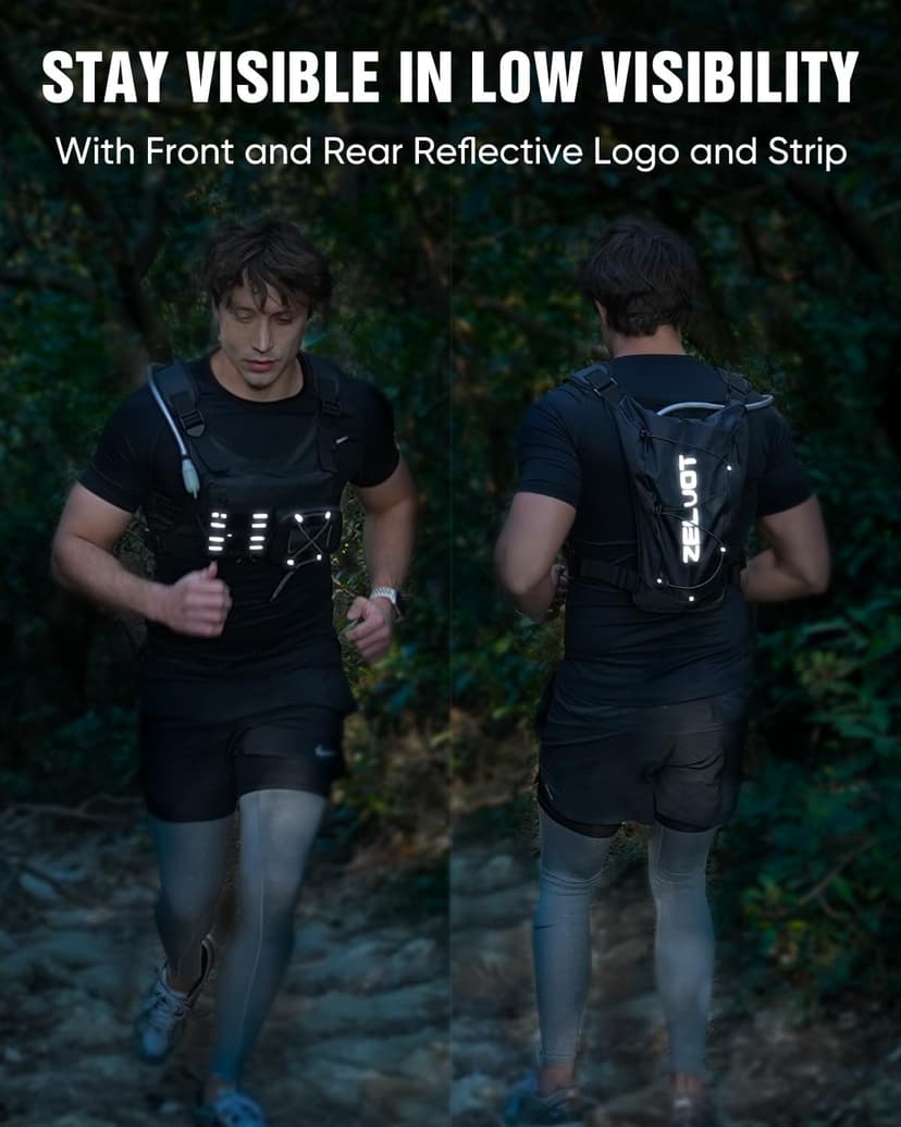 Running Vest with 2L Water Bladder, Hydration Backpack, USA Original Patent, Lightweight Hydration Pack with Gear Holder, Reflective Chest Pack for Men Women for Marathon