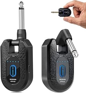 EX GEAR High-Grade Wireless Guitar System 2.4GHz Wireless Guitar Transmitter Receiver Rechargeable, 4 Signal Channel, 235° Rotating Plug, 50m Range for Bass Guitar Electric Instruments