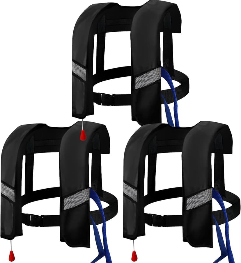3-Pack Life Jackets for Men Women - 150N Automatic Inflation Swim Vest with Reflective Strips & Safety Buckle ~ Lightweight &Breathable